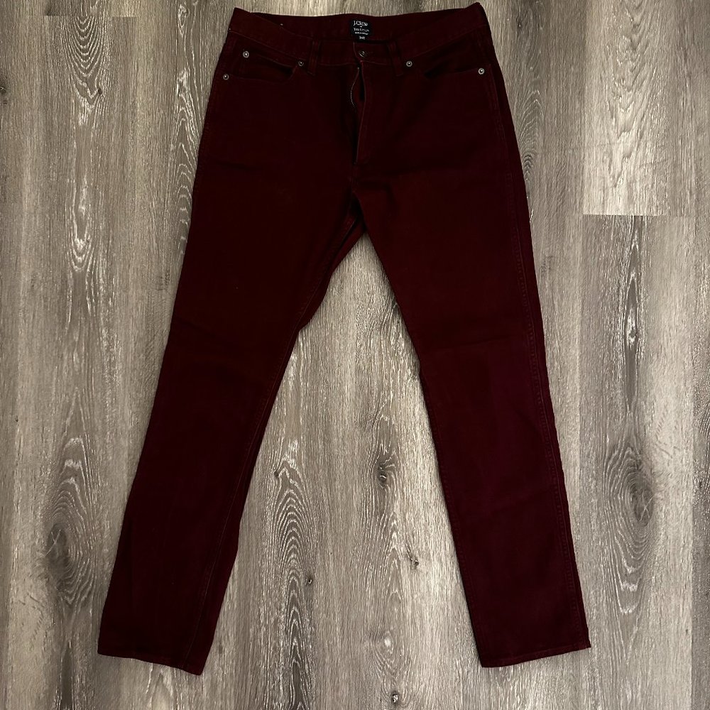 Burgundy J. Crew Sutton Straight-Fit Corded Cotton Pant, Size 31x32